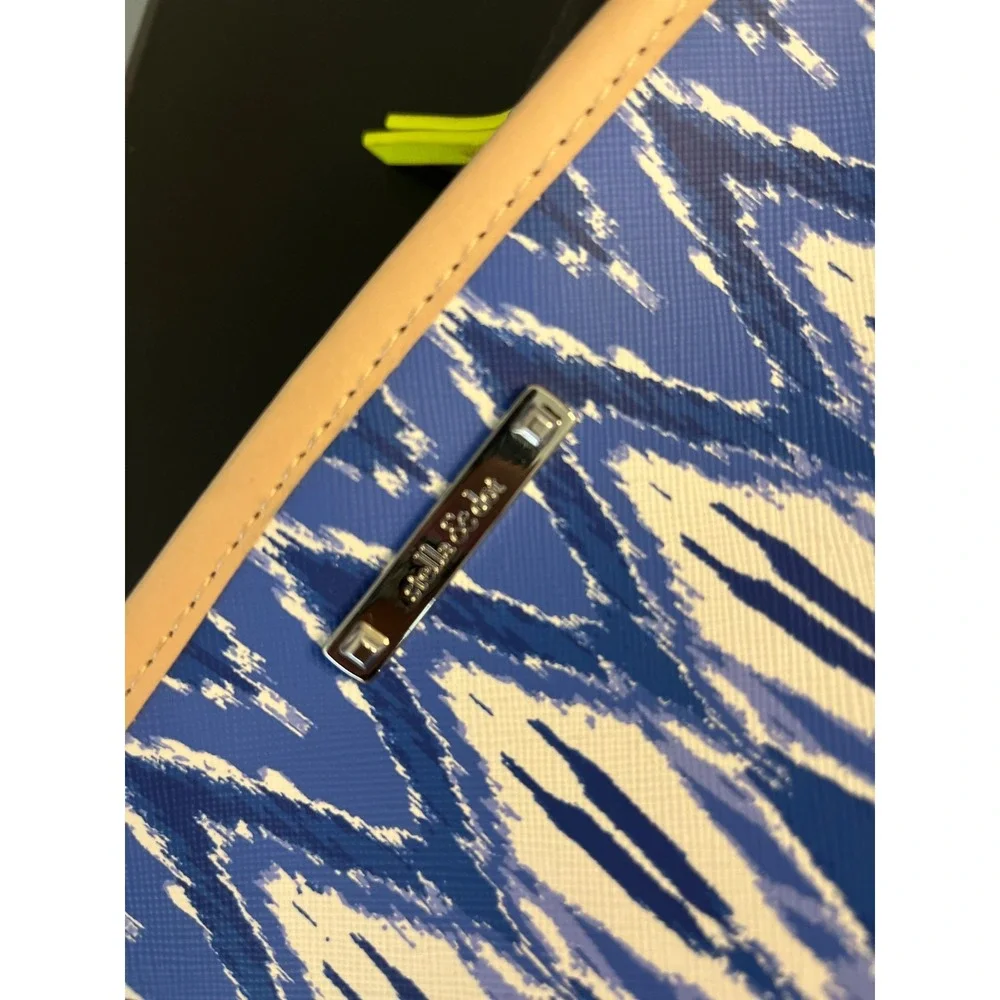 Stella & Dot Blue Ikat Makeup‎ Cord Pouch Travel Bag Yellow Zebra Lining